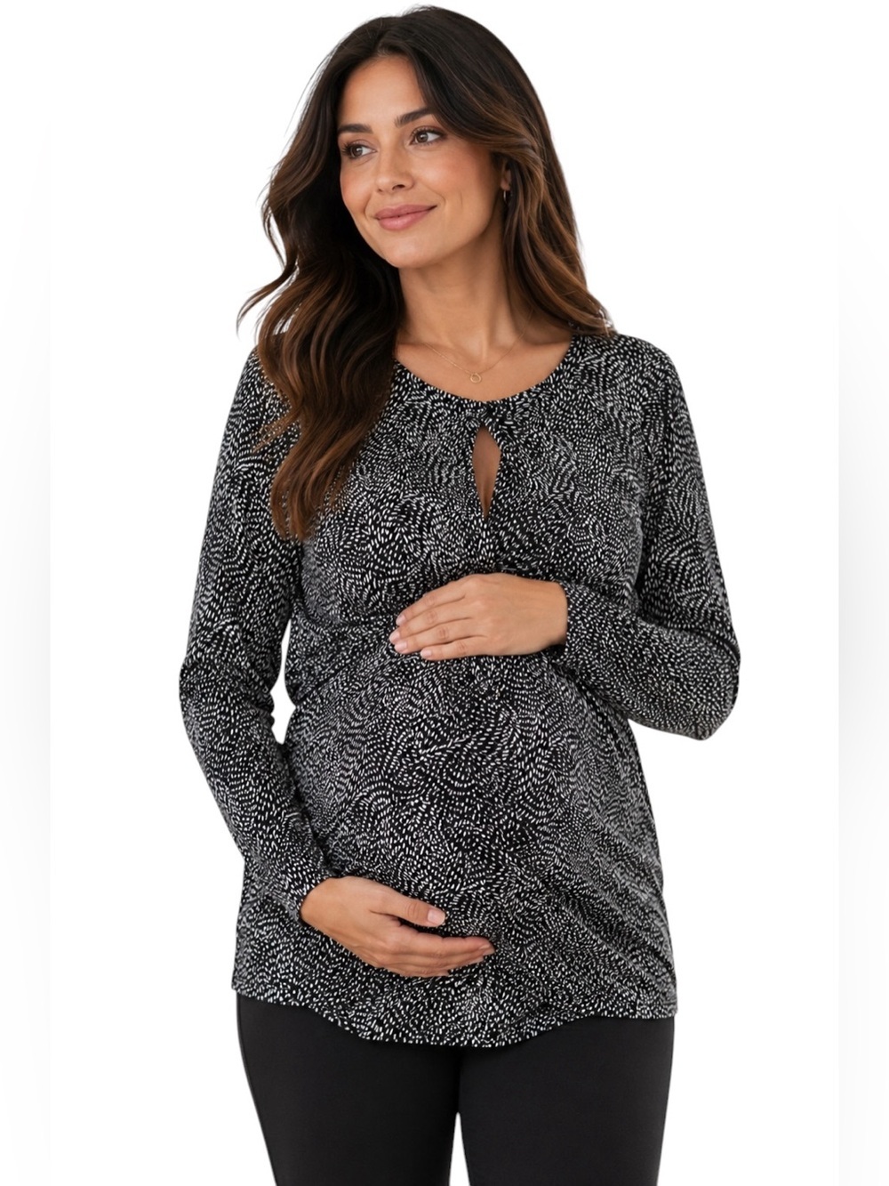 Motherhood Maternity Faux Wrap Top Size Large Keyhole Office Workwear Stretchy